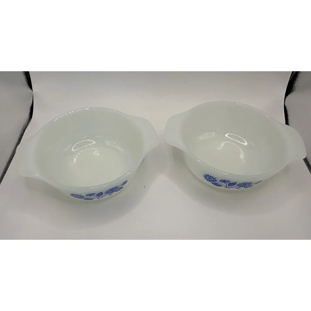 VTG Anchor Hocking Fire King Casserole Dishes Blue Cornflower Blue Set Of 2 12oz